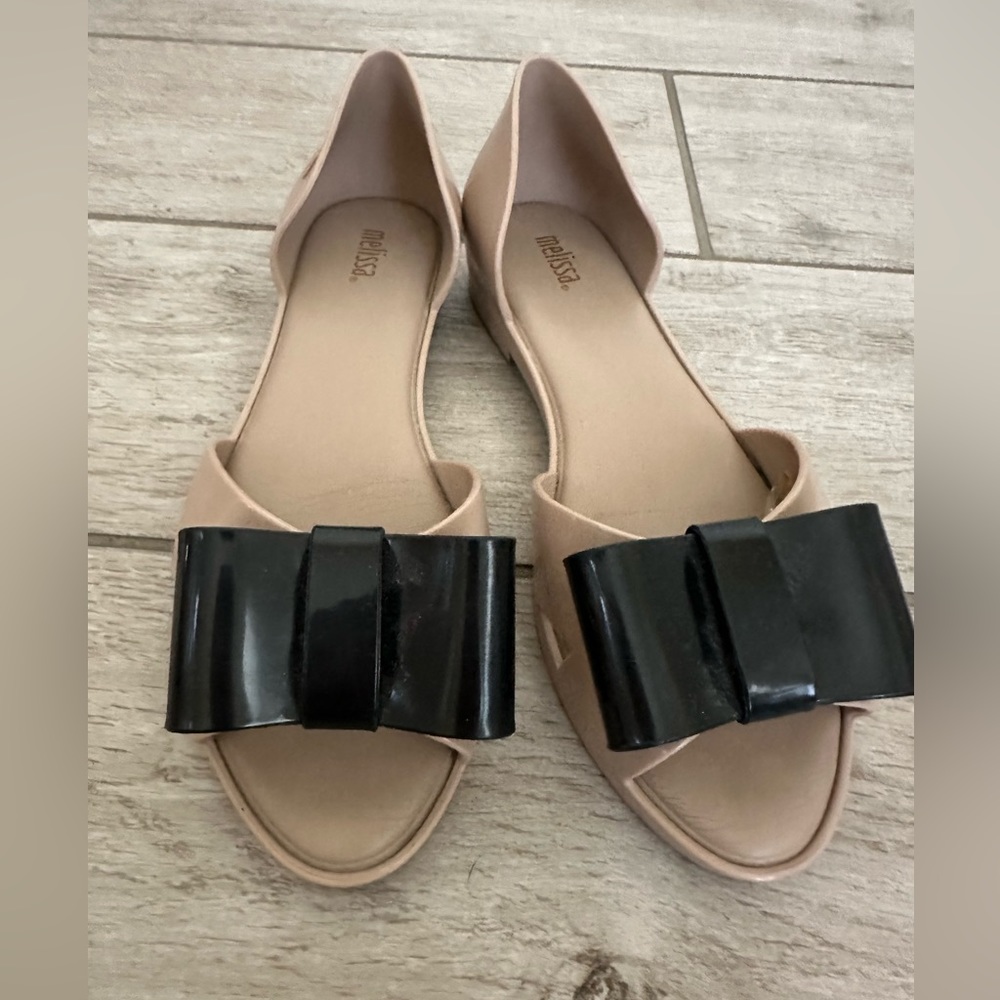 Melissa: Nude Flats with Large Black Bow